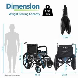 Everactiv 100kg Capacity Portable, Versatile &a; Foldable Wheelchair for Regular &a; Commode Use, ECWW02 image 3