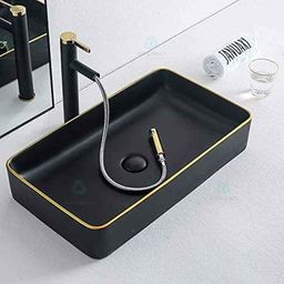 Bassino Art 35x60x11cm Ceramic Black &a; Gold Wash Basin, ES_1050-image-73