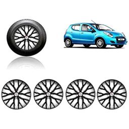 Auto Pearl 4 Pcs 13 inch ABS Black &a; Silver Press Type Fitting Car Wheel Cover Set for Maruti Astar-40