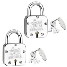 Link 50mm Steel Hardened Shackle Padlock with 7 Brass Lever, 3 Silver Keys &a; Free Key Hanger, Atoot 50 (Pack of 2)-picture-41