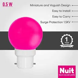 Fybros Nuit 0.5W Polycarbonate Pink Round LED Bulb, FLS5447A (Pack of 10) image 3