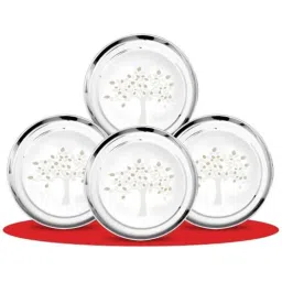 Classic Essentials CE-04 8 Pcs Stainless Steel Permanent Laser Vriksha Design Dinner Plate Set (Pack of 5)-3