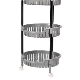Kuber Industries Grey 3-Tier Multi-Purpose Round Rolling Storage Rack With Wheels image 3