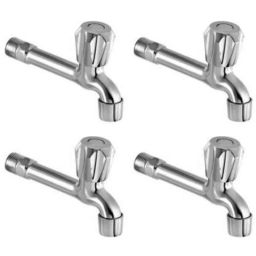 Drizzle ContiMini 4 Pcs Brass Chrome Finish Silver Long Body Bib Cock Set with Foam Flow, LONGCONTIMINI4-34