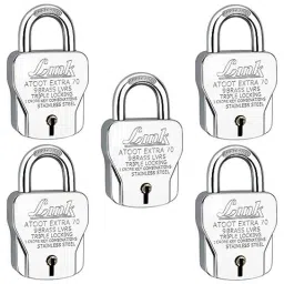 Link 70mm Stainless Steel Triple Locking Mechanism Padlock with 3 Silver Keys, Free Keychain &a; Key Hanger, Atoot Extra 70 (Pack of 5)-picture-13