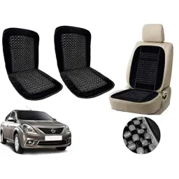 Auto Pearl PU, Velvet &a; Wooden Beads Black Rectangular Seat Cushion for Nissan Sunny (Pack of 2 )-image-76