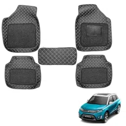 Kozdiko 5 Pcs Waterproof &a; Luxury 7D Black Leatherette Car Floor Mat Set for Maruti Suzuki Brezza-picture-5