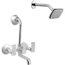 IRIS Qubix 2 Pcs Brass Chrome Finish Wall Mixer &a; Dolphin Shower Head Set-picture-29