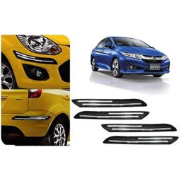 Auto Pearl 4 Pcs PVC &a; Rubber Black Double Chrome Linning Bumper Corner Moulding Set for Honda City-picture-45
