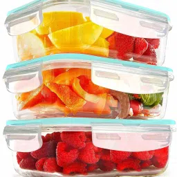 Glass Pasta Bowl Glass Food Rectangular Storage Container with lids (Lunch Box / Storage Organizer), Air Tight and BPA Free - Microwave, Freezer & Dishwasher Friendly, Size: Small: 330ml, Medium: 520 ml and Large: 800 ml (Set of 3 Pieces)-image-82
