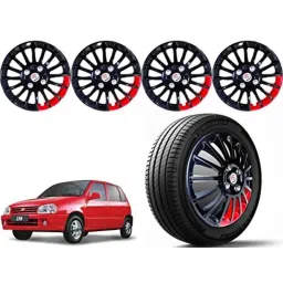 Auto Pearl 4 Pcs 12 inch Polypropylene Black &a; Red Press Type Car Wheel Cover Set with Retention Ring for Maruti Suzuki Zen-picture-0
