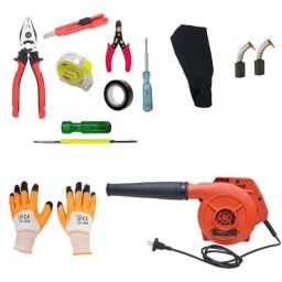 Hillgrove HGCM257M2 800W 18000rpm Electric Suction Dust Cleaner Air Blower, 7 Pcs Hand Tool Kit, Carbon Brushes &a; Gloves Combo, HGCM518-46