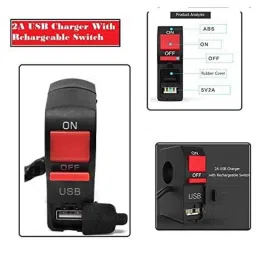 AOW 12V 7/8��� Motorcycle Handlebar Switch with ON/Off Button and USB Charging Port (2 Amp) T-15Universal for All Indian Bikes-11