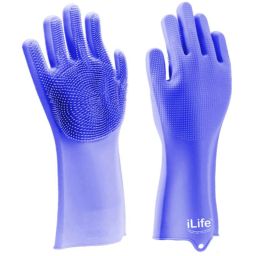 ILife 16 inch Latex free Silicon Purple Scrubber Gloves for Dishwashing-image-82