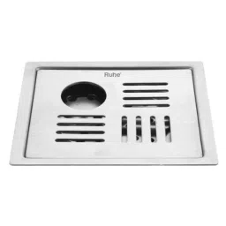 Ruhe Pluto 5x5 inch Stainless Steel Gloss Finish Square Flat Cut Floor Drain with Hole, 16-0513-19-picture-1
