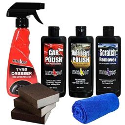Kangaroo Car Care Kit with 300ml Tyre Dresser, 200ml Car Polish, 200ml Dashboard Polish, 200ml Scratch Remover, 3 Pcs Foam Applicator &a; Microfiber Towel-41