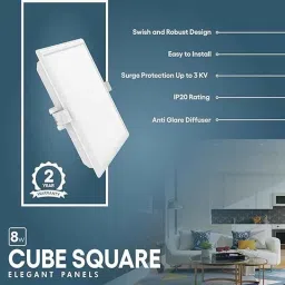 Fybros Cube 8W Polycarbonate Warm White Square Sleek LED Panel Light, FLS5162A image 3