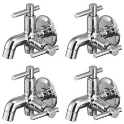 Drizzle Tarim 4 Pcs 2 in 1 Brass Chrome Finish Silver Bib Cock Set, ABC2IN1TARIM4-46