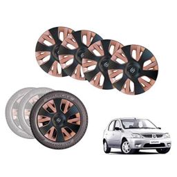Auto Pearl 4 Pcs 14 inch Black &a; Copper ABS Press Type Hubcap Wheel Cover Set with Retention Ring for Mahindra Logan-image-74