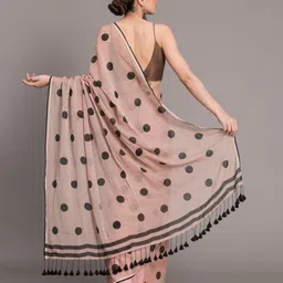Suta Beige & Black Polka Printed Pure Cotton Saree image 5