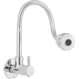 Oleanna Flora Brass Chrome Finish Silver Wall Mounted Spray Spout Flexible Sink Tap with Flange by Moglix-image-28