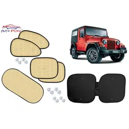 Auto Pearl 6 Pcs PVC &a; Mesh Beige Window, Front &a; Rear Sun Shade Set for Mahindra Thar-picture-15