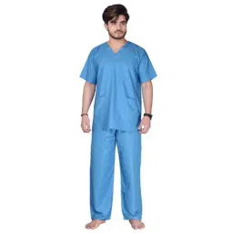Saraf Cotton Blue Unisex Scrub Suit, Size: S, 7202B-S-image-27