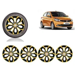 Auto Pearl 4 Pcs 13 inch Golden &a; Black ABS Hubcap Wheel Cover Set with Retention Ring for Tata TiagoXBXEXM-picture-10