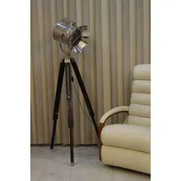 Tucasa Mango Wood Black Tripod Spot Light Floor Lamp with Chrome Shade, P-93-image-4