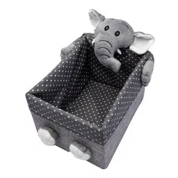 MARKET99 Grey Set Of 2 Printed & Elephant-Shaped Fabric Baskets image 3