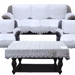 Cotton Embroidered 3+1+1 Seater Sofa Cover-image-29