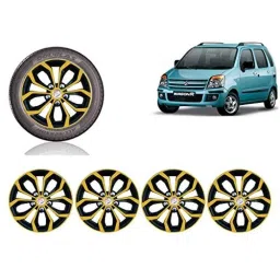 Auto Pearl 4 Pcs 13 inch Golden &a; Black ABS Hubcap Wheel Cover Set with Retention Ring for Maruti Suzuki WagonR20062010-picture-21
