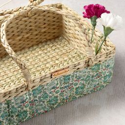 HABERE INDIA Bohemian Green & White Printed Regular Seagrass Fruits Organiser-30