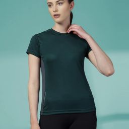 Solid Women Round Neck Polyester Green T-Shirt-image-11