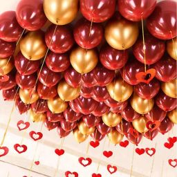Solid Metallic Red And Gold Balloons Pack of 50 Balloon and 2 ribbon free for party and celebartion Balloon-image-4
