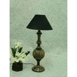 Tucasa Classic Brass Carving Black Conical Shade Table Lamp, LG-980-11