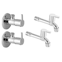 Zesta Flora 4 Pcs Stainless Steel Chrome Finish Long Body Bib Cock &a; Angle Cock Set with Wall Flange-picture-11