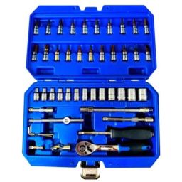 Eastman 46 Pcs 1/4 inch Chrome Vanadium Steel Socket &a; Bit Set with Mirror Finish, E-2261-0