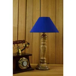 Tucasa Mango Wood Royal Brown Table Lamp with 10 inch Polycotton Blue Pyramid Shade, WL-226-image-97