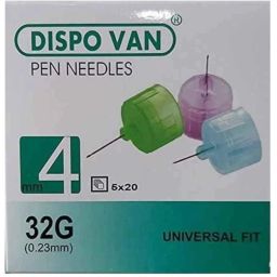 Dispovan 100 Pcs 4mm 32G Plastic Multicolour Insulin Pen Needle Box, SE-02092023-42