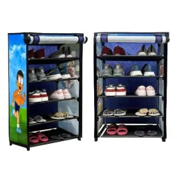 Philoshop 5 Shelves Metal Blue Glossy Modular Shoe Rack with 100 GSM Non Woven &a; Doraemon Cartoon Print Fabric-image-76