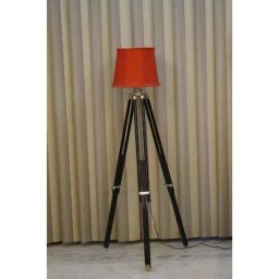 Tucasa Mango Wood Black Tripod Floor Lamp with Polycotton Red Shade, P-102-14