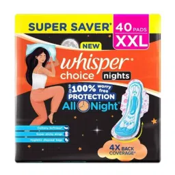 Whisper 40 Pcs White Cotton Disposable Ultra Overnight Sanitary Pad Packet, Size: XXL-picture-1