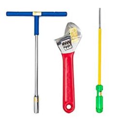 Globus 340 10mm T Spanner, 10 inch 2 in 1 Screw Driver &a; 10 inch Adjustable Wrench with Soft PVC Grip Combo, GL-TS10-AWC10-SD10-25