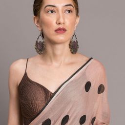 Suta Beige & Black Polka Printed Pure Cotton Saree image 4