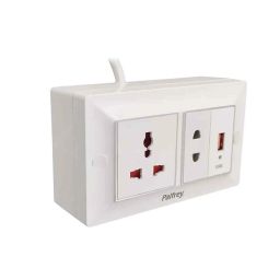 Palfrey 5A Single Socket White Polycarbonate Electric Extension Board with Two Pin, USB Socket &a; 3m Wire, 43-15