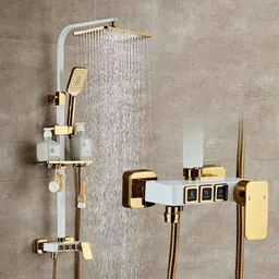 InArt Stainless Steel White &a; Gold Wall Mount Rain Shower Faucet with Rack Bath Hot Cold Wall Mixer Tap &a; Hand Shower Set, INA-341-picture-24