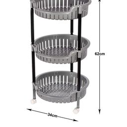 Kuber Industries Grey 3-Tier Multi-Purpose Round Rolling Storage Rack With Wheels image 5