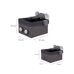 MARKET99 Grey Set Of 2 Printed & Elephant-Shaped Fabric Baskets image 2