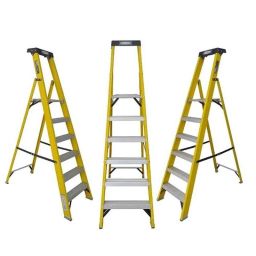 Ladderman 6 Step FRP Fiber Glass Yellow Self Supported Folding Type Platform Safety Ladder, LMP-2106-1